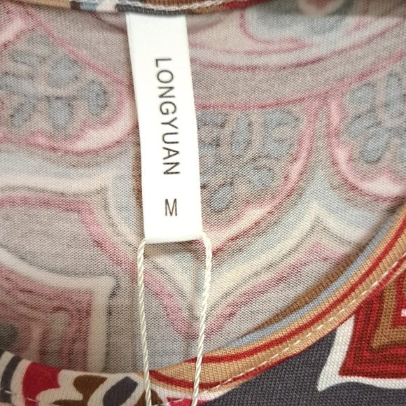 Geometric Print Dress Size MED Sleeveless Tank Midi  Stretchy Shift Longyuan NWT - Picture 10 of 13